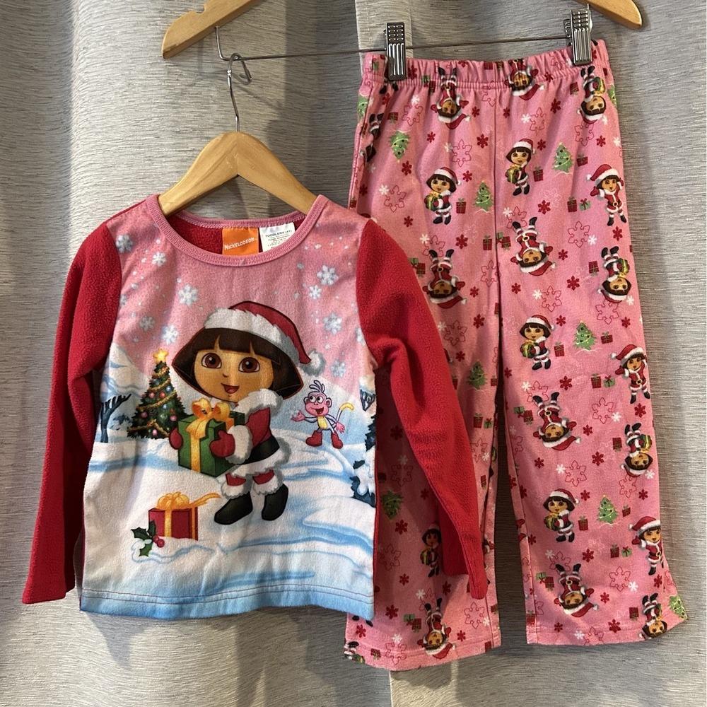 Christmas Dora The Explorer 2 Piece Pj Set‎ Size 4t Nickelodeon Red & Pink